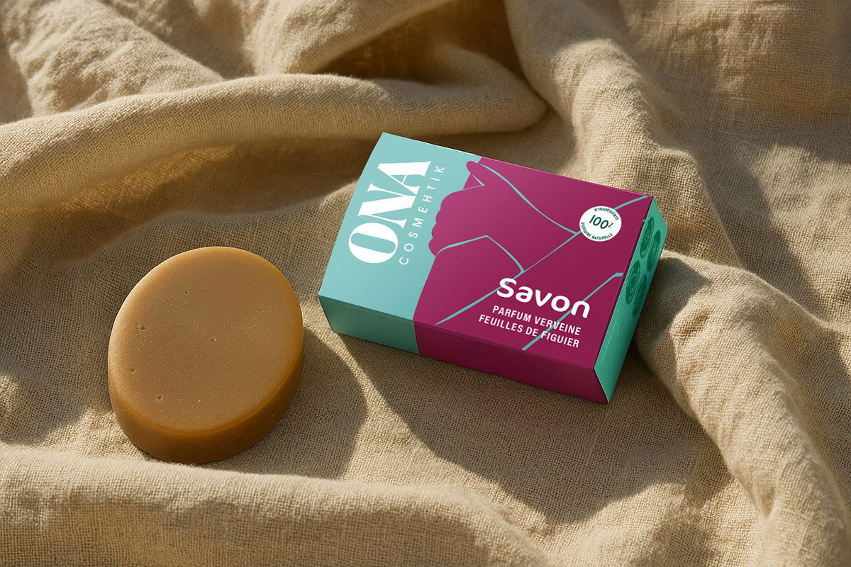Packaging et visuel du savon Verveine feuille de figuuer